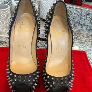Christian Louboutin Black Studded Peep-Toe Heels